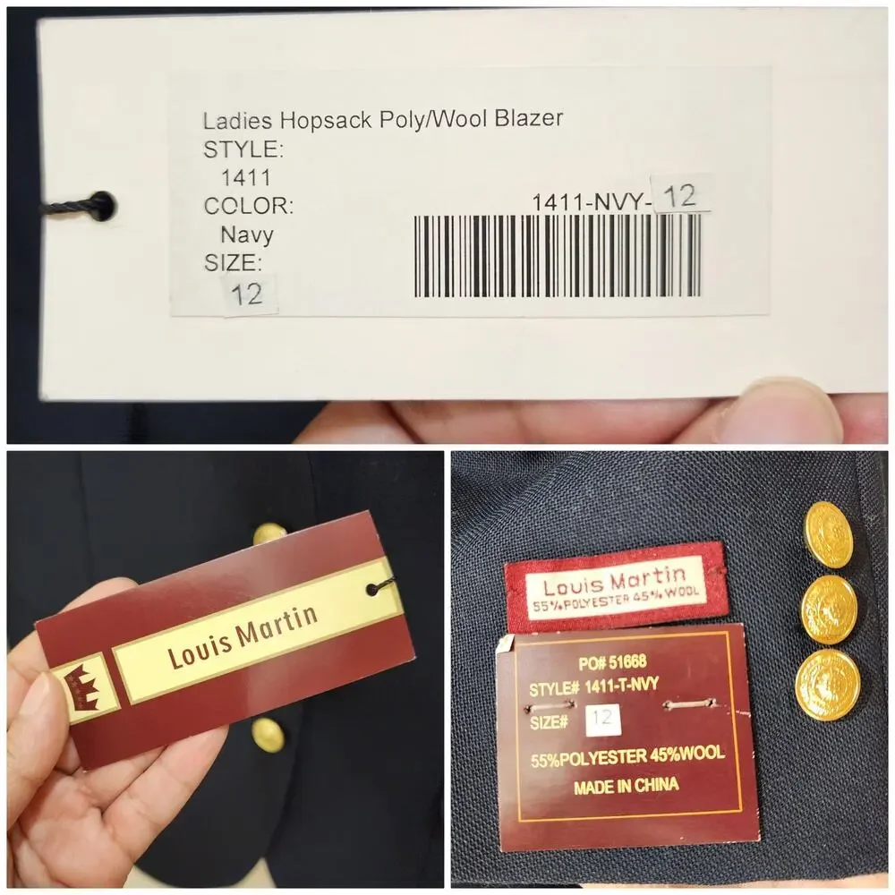 NWT Louis Martin Ladies Hopsack Poly/Wool Career Blazer Navy Blue, Size 12 - Picture 3 of 10